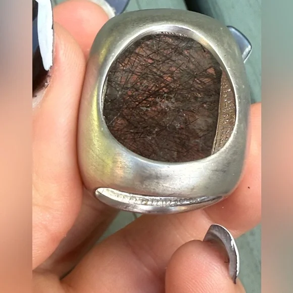 Silver and Black Quartz Gemstone Ring - Picture 12 of 16